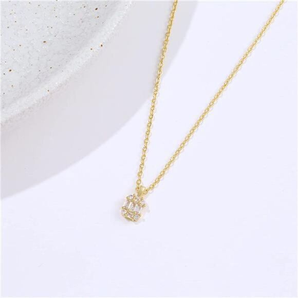 14k Gold Plated Tiny Square CZ Necklace Dainty Necklace Minimalist Gift - Picture 2 of 5